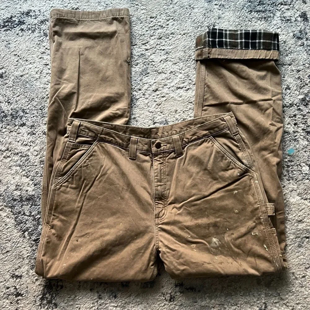 Carhartt Carpenter Pants Mens 38x36 Brown Relaxed Fit Workwear Distressed Painte